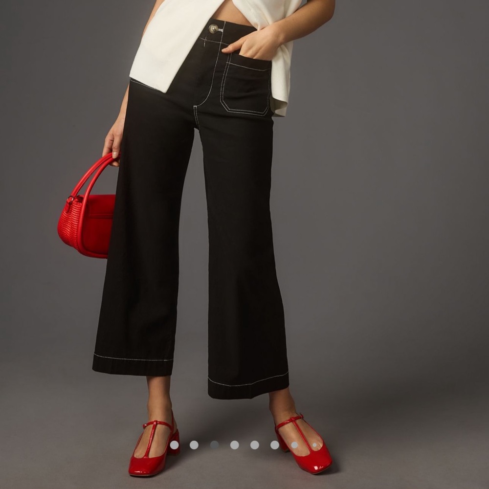 Maeve Navy Colette cropped Trousers with contrast Stitching - Picture 6 of 7